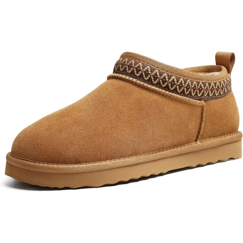 Women's Suede Mini Boots Winter Fuzzy Snow Boots Short Ankle Boot Fur Chestnut
